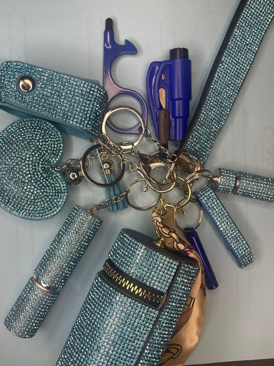 Rhinestone Blue Safety Keychain Set