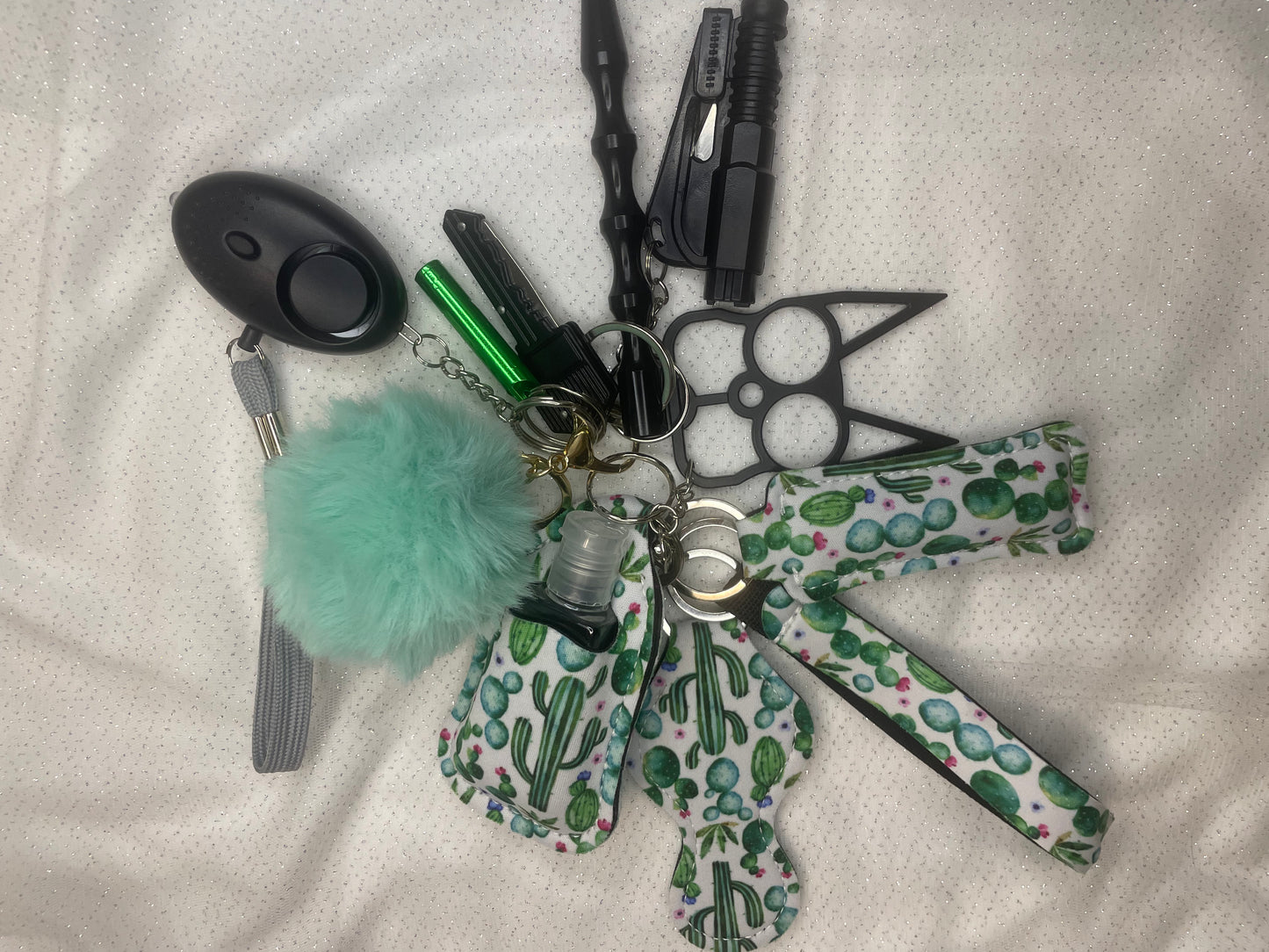 Safety,self defense,keychain set,green, cacti