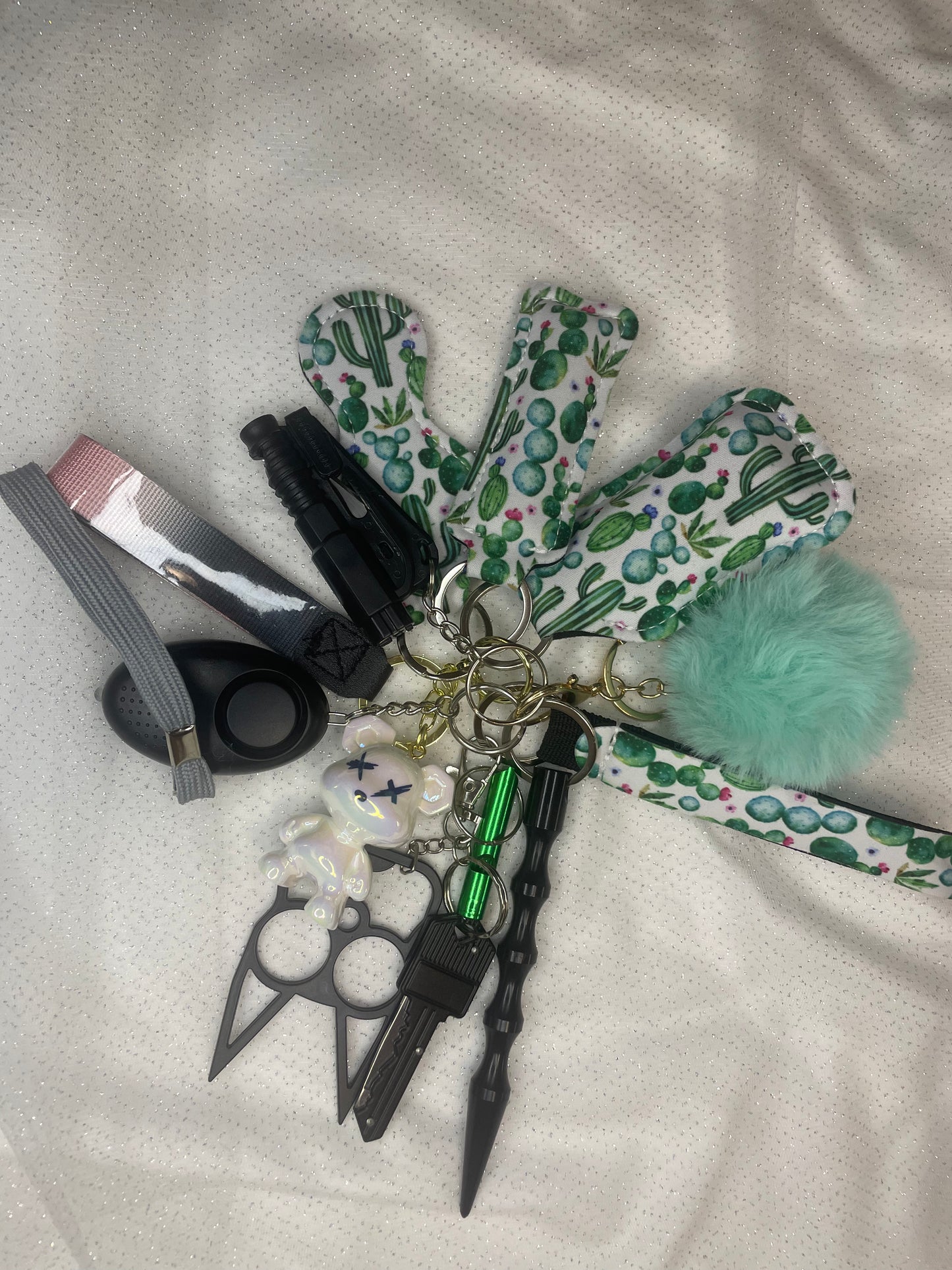 Safety,self defense,keychain set,green, cacti